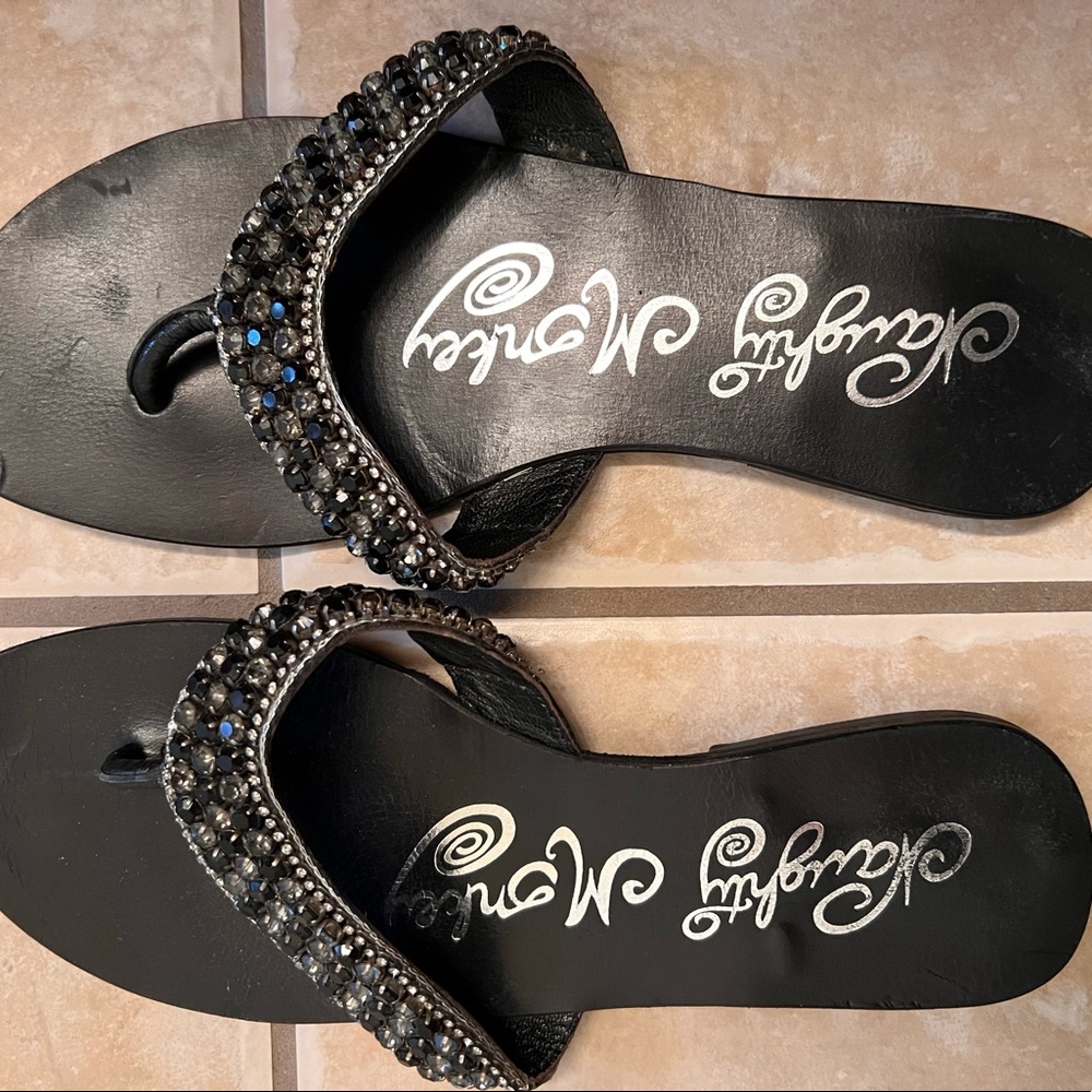 Naughty Monkey Women’s Black & Silver rhinestone flip flops